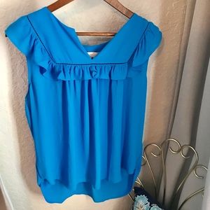 Ann Taylor Loft Blue Ruffle Blouse